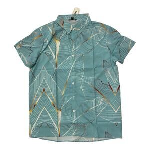 Ouku Men’s Hawaiian Shirt Large Light Green Button-Up Short Sleeve Tropical New